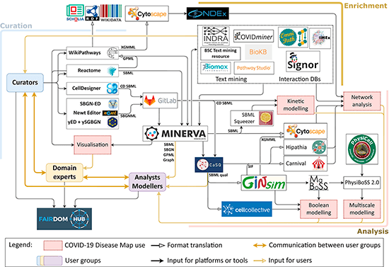 Ecosystème de plateformes informatiques et logiciels constituant la COVID19 Disease Map 