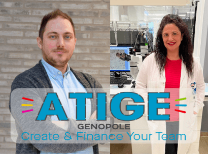 Adnam Imeri et Jennifer Allouche, lauréats du programme financier ATIGE, créent leur équipe de recherche à Genopole respectivement en génomique et en biothérapies.