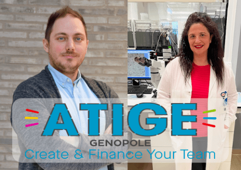 Adnam Imeri et Jennifer Allouche, lauréats du programme financier ATIGE, créent leur équipe de recherche à Genopole respectivement en génomique et en biothérapies.