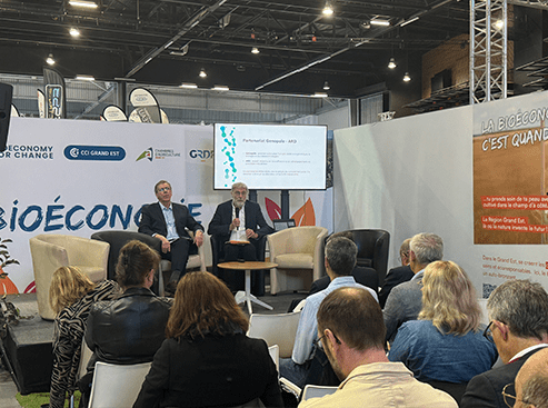 Gilles Trystram, directeur général de Genopole, et Philippe Aubry, directeur général d’ARD lors du Mois de la bioéconomie en Grans Est (2025) - partenariat Genopole ARD