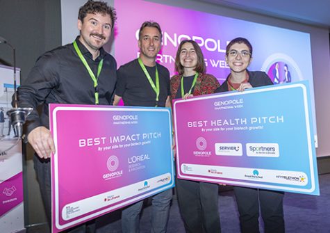 Synanthra et Papilio.bio, lauréates du concours de pitchs dans les catégories Impact Environnement et Santé lors de Genopole Partnering Week 2025